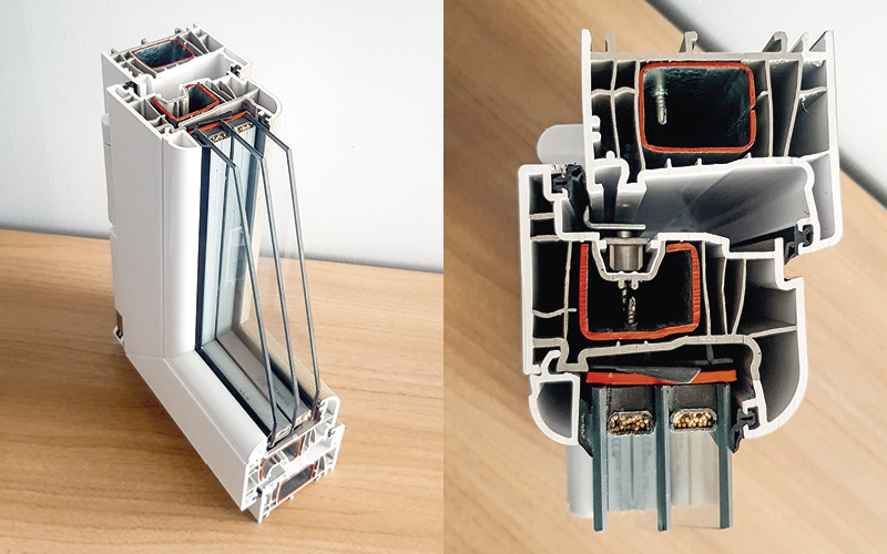 corte transversal de un perfil de una ventana de pvc